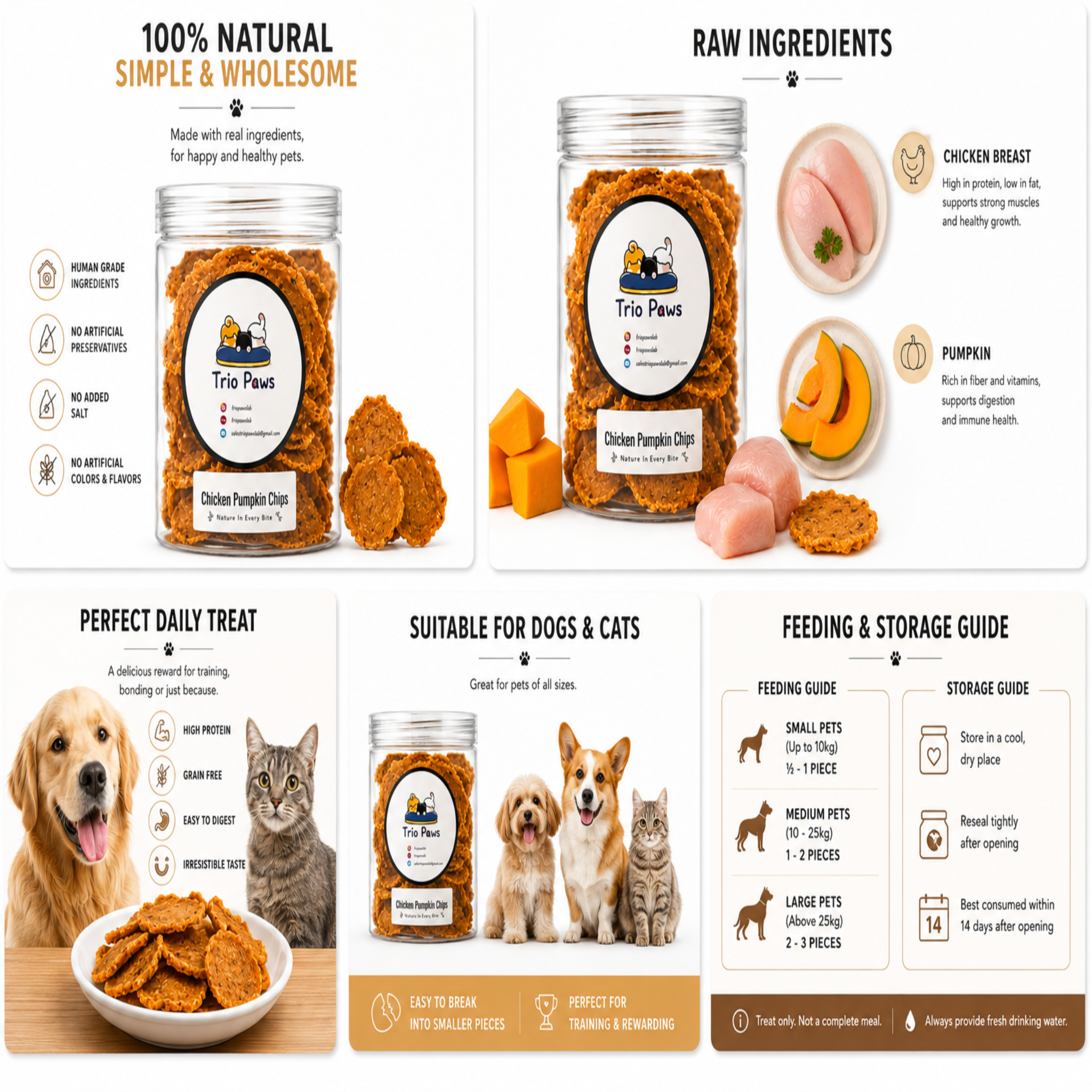 Chicken Pumpkin Chips for Dogs & Cats (55g) | Natural Dog & Cat Treats