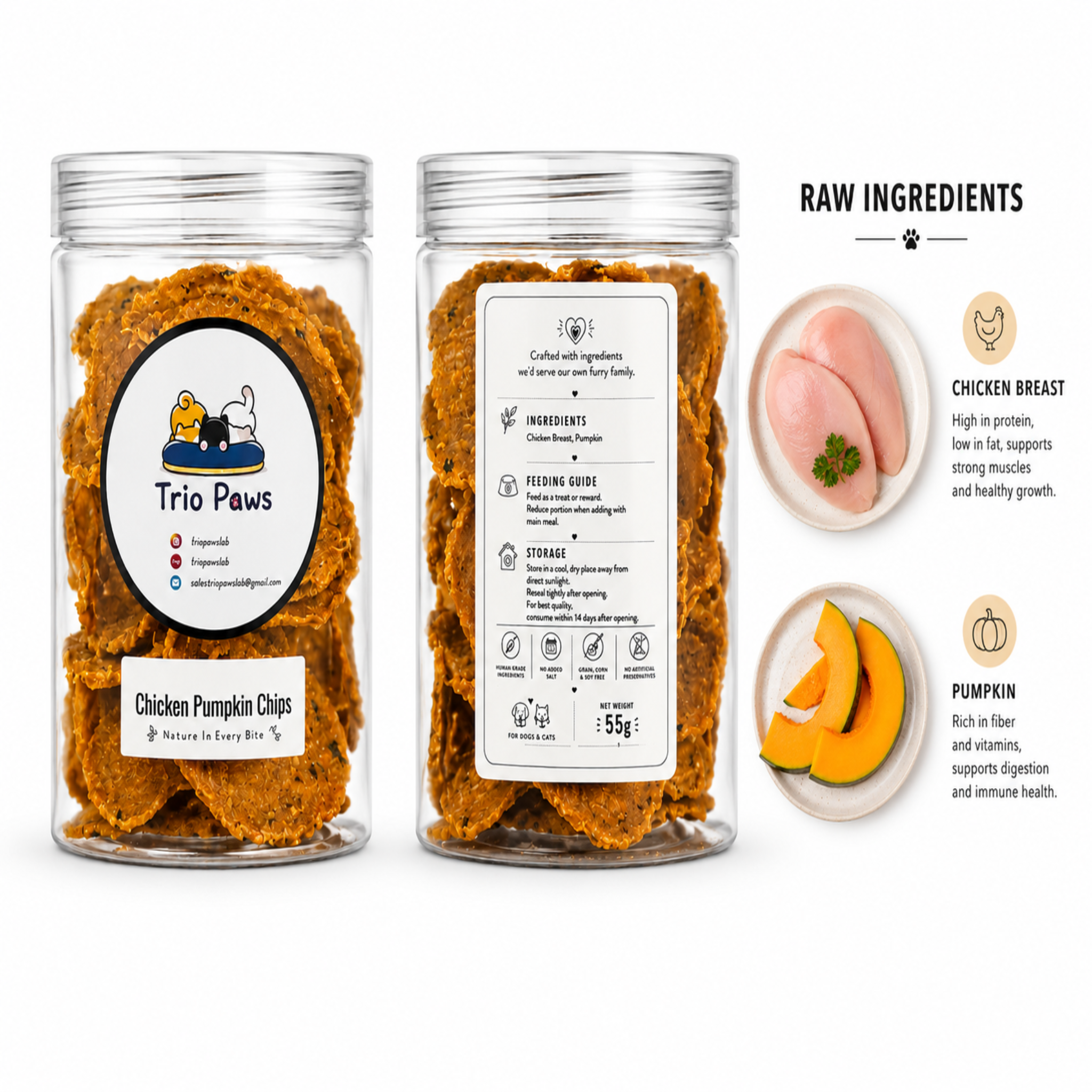 Chicken Pumpkin Chips for Dogs & Cats (55g) | Natural Dog & Cat Treats