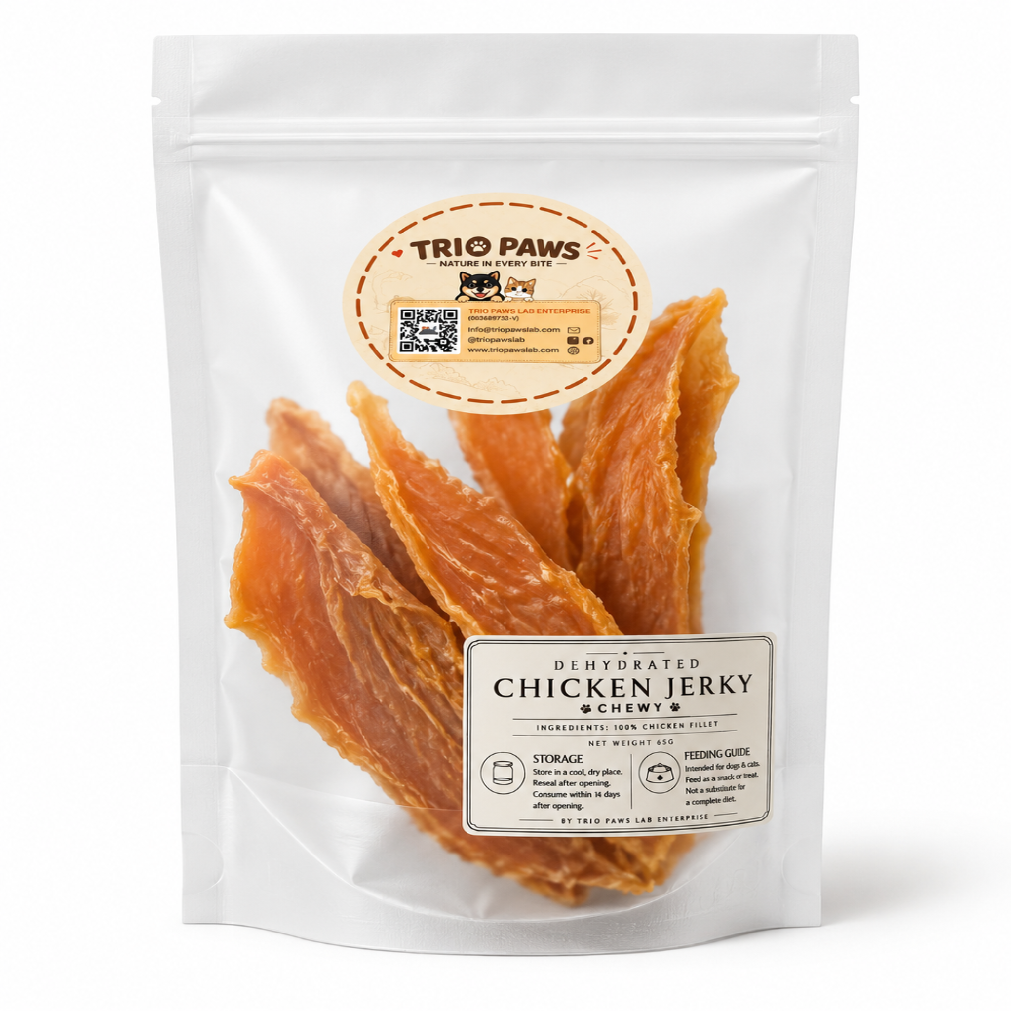 Deyhydrated Chicken Jerky (Chewy) Treats for Dogs & Cats (65g) | Natural Dog & Cat Treats