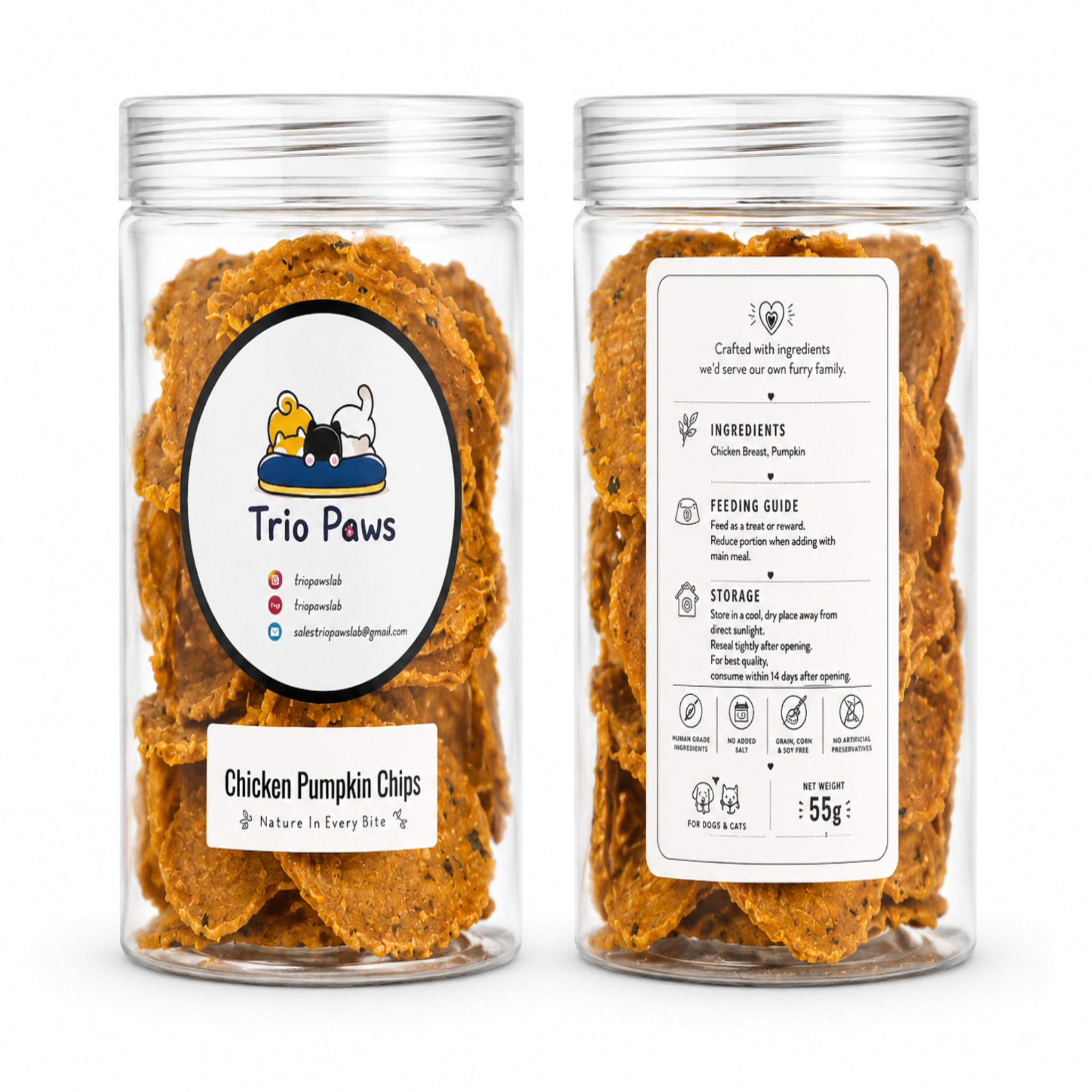 Chicken Pumpkin Chips for Dogs & Cats (55g) | Natural Dog & Cat Treats