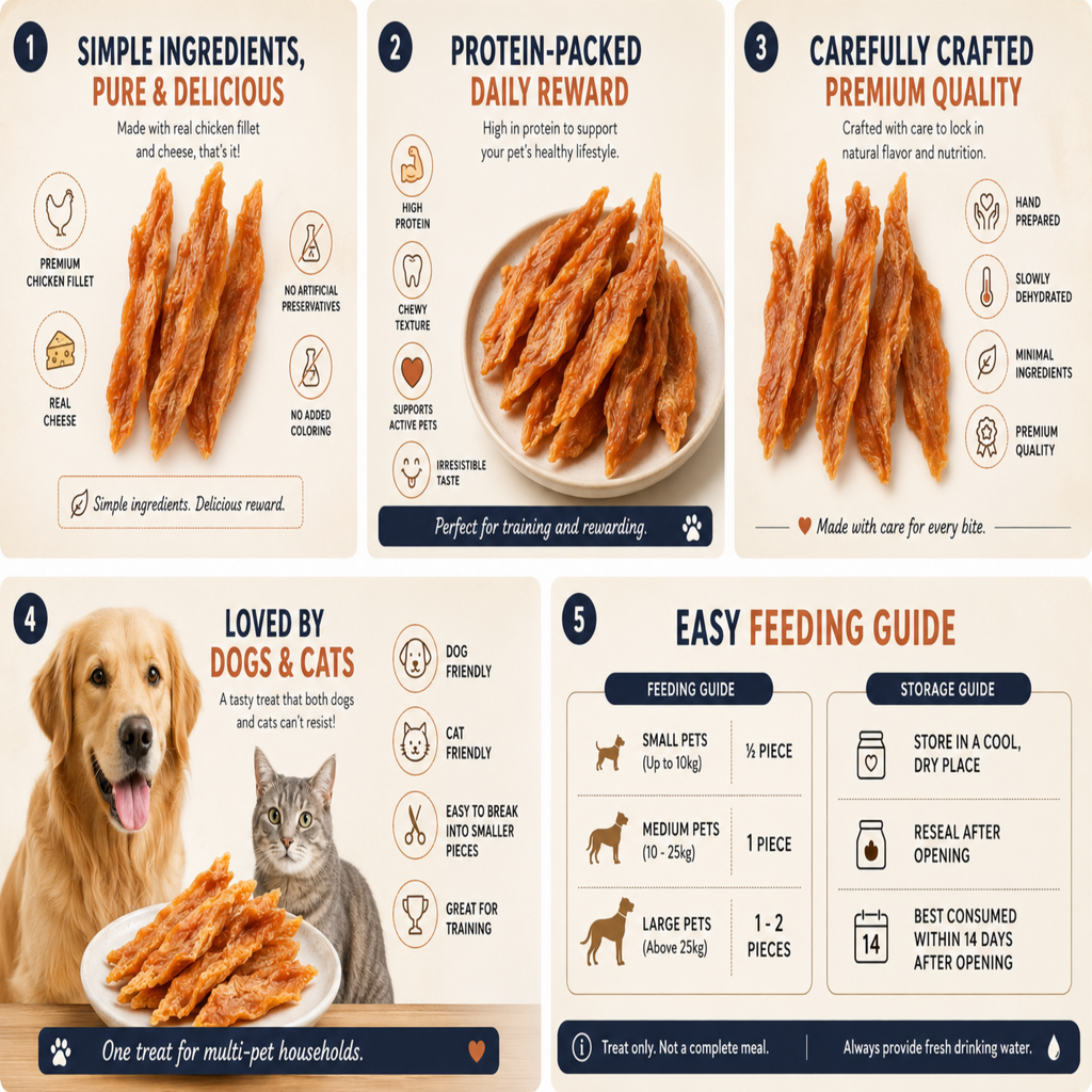 Deyhydrated Cheesy Chicken Fillet Treats for Dogs & Cats (5pcs) | Natural Dog & Cat Treats