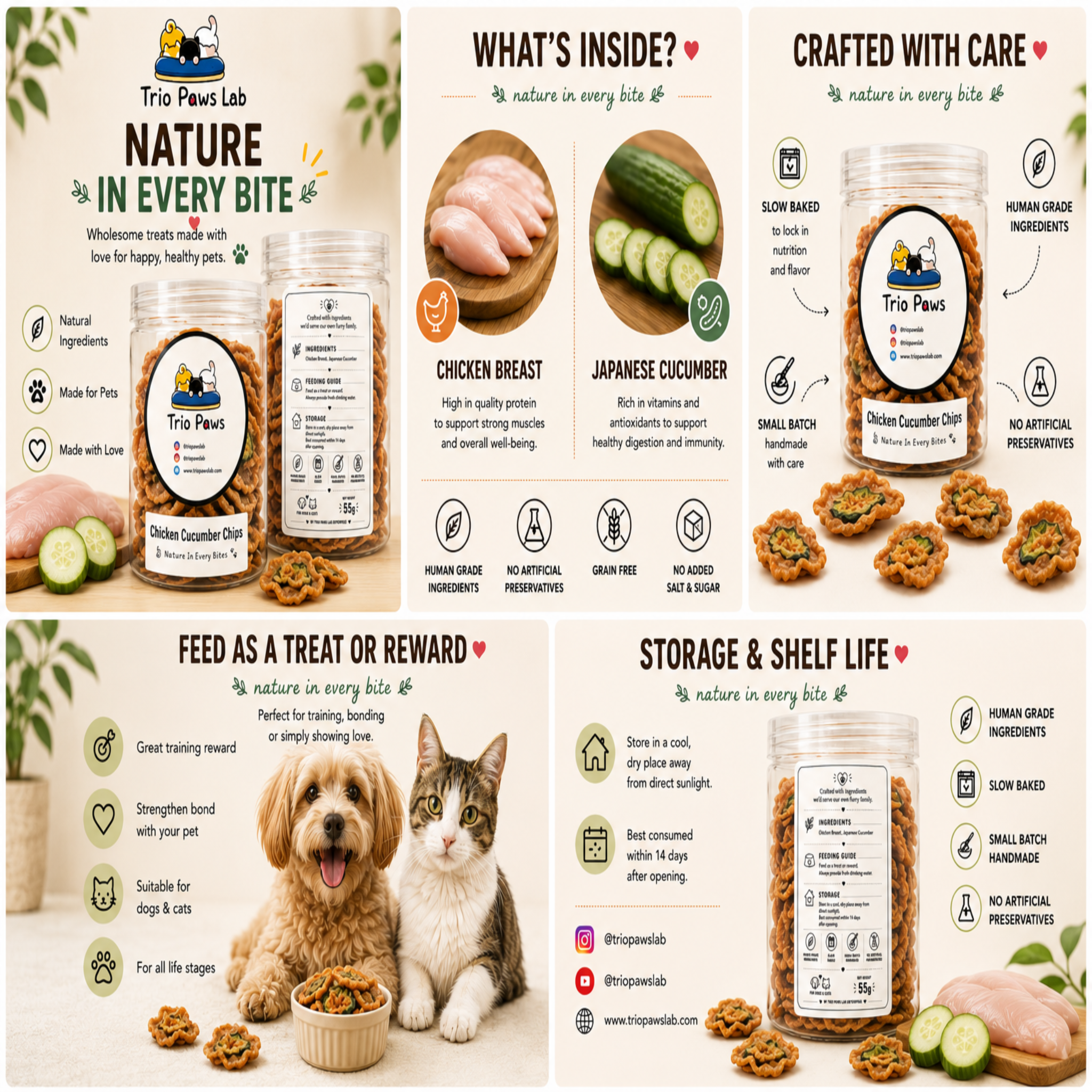 Chicken Cucumber Chips for Dogs & Cats (55g) | Natural Dog & Cat Treats