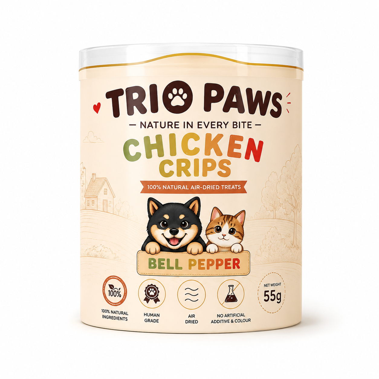 Chicken Bell Peppers Crips for Dogs & Cats (55g) | Natural Dog & Cat Treats
