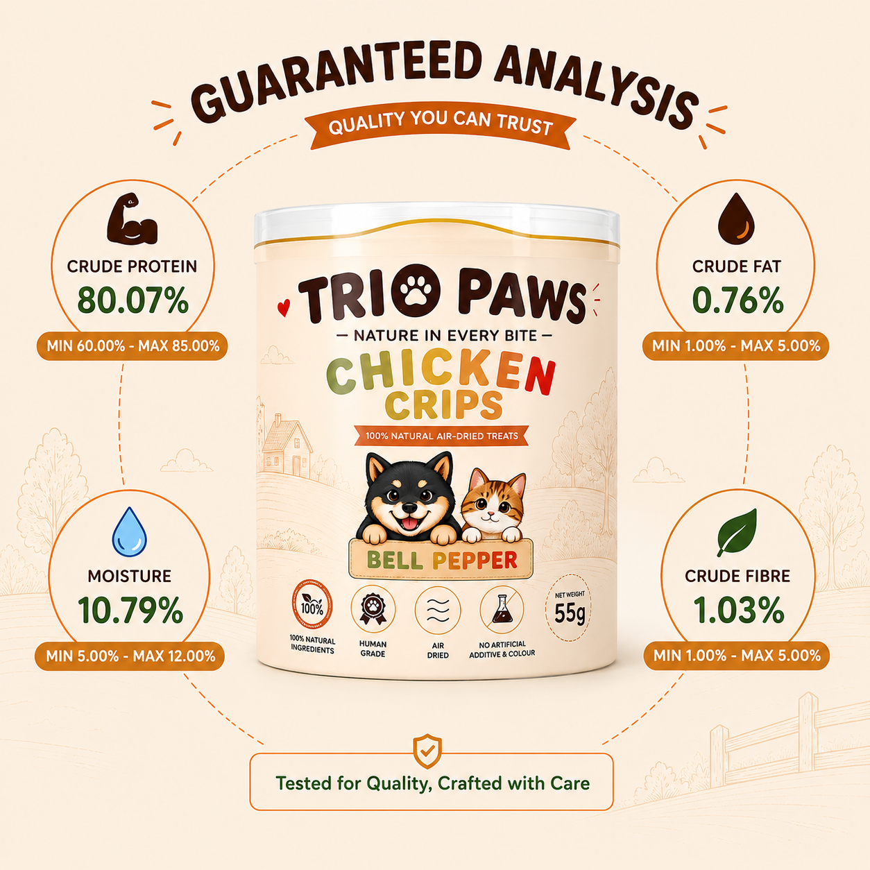 Chicken Bell Peppers Crips for Dogs & Cats (55g) | Natural Dog & Cat Treats
