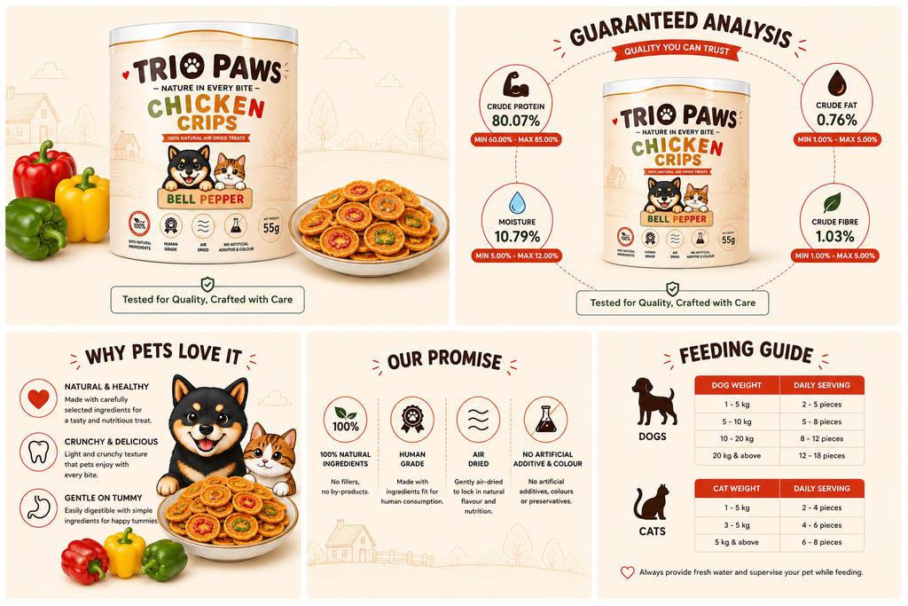 Chicken Bell Peppers Crips for Dogs & Cats (55g) | Natural Dog & Cat Treats