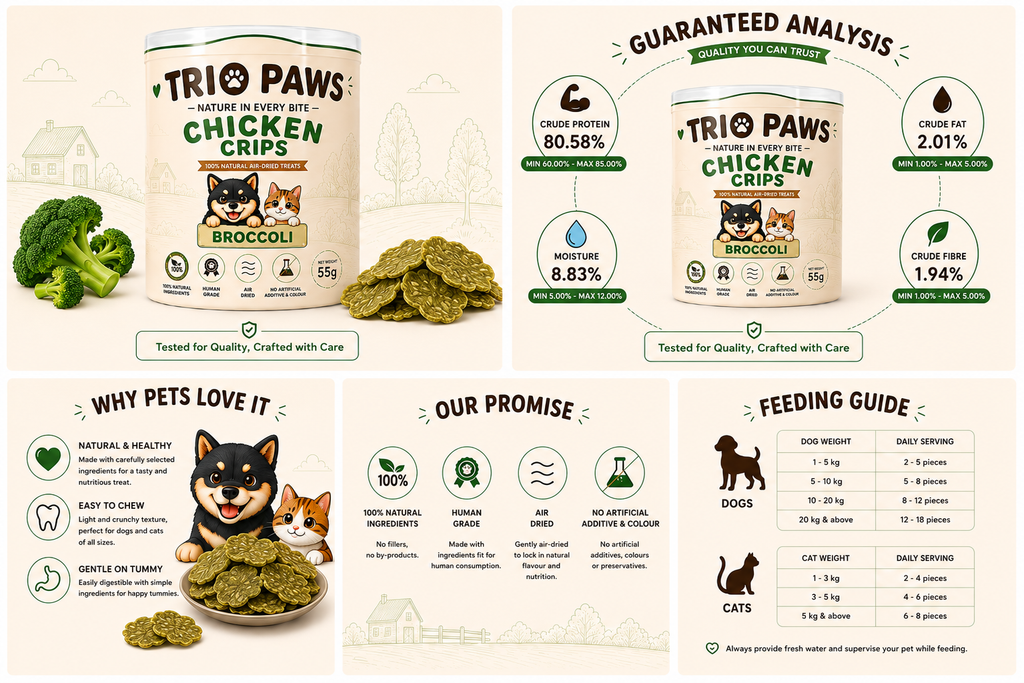 Chicken Broccoli Crips for Dogs & Cats (55g) | Natural Dog & Cat Treats