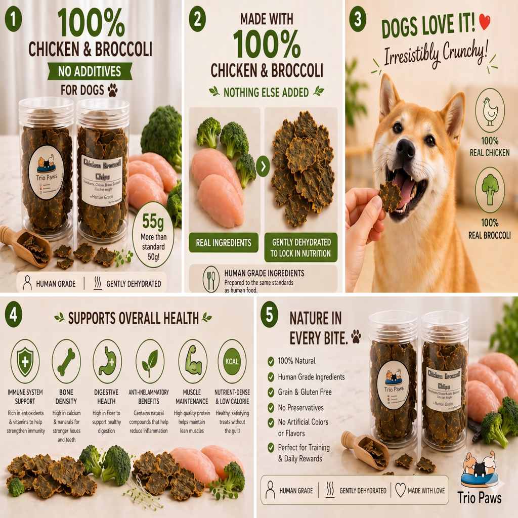 Chicken Broccoli Chips for Dogs & Cats (55g) | Natural Dog & Cat Treats