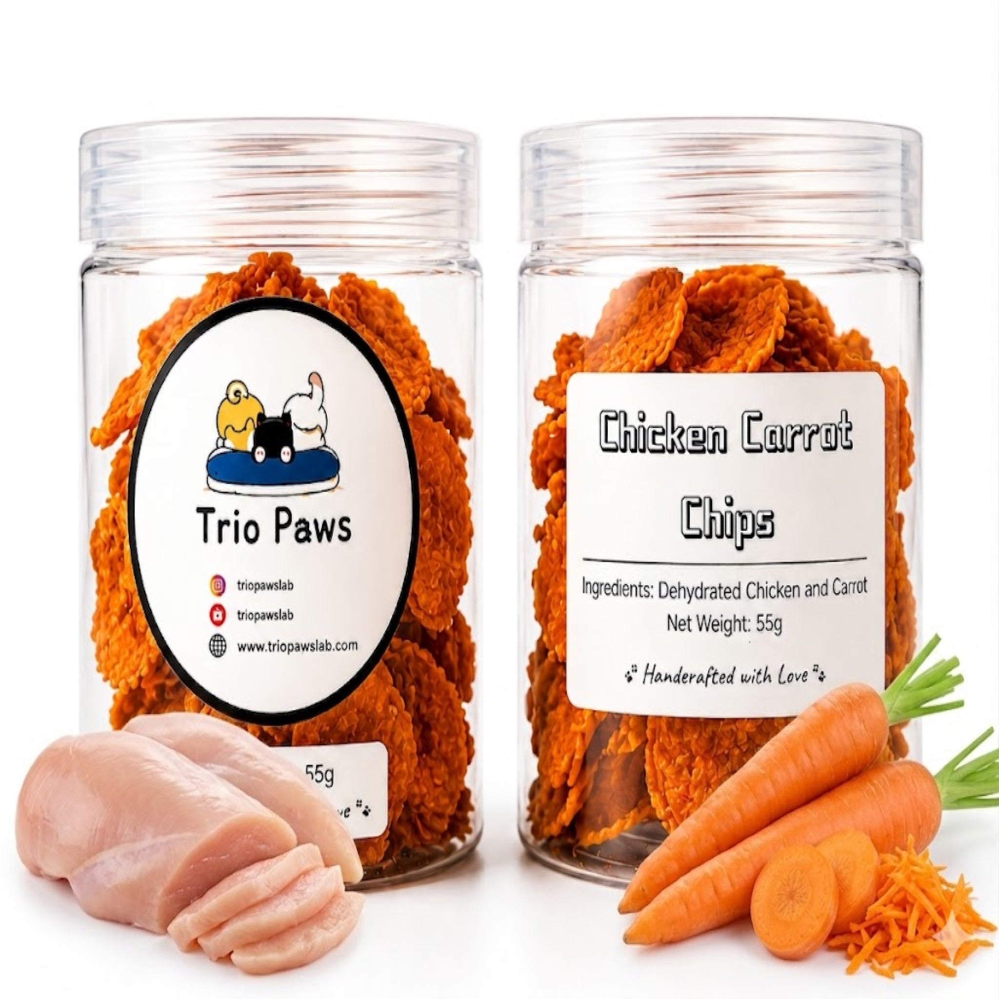 Chicken Carrot Chips for Dogs & Cats (55g) | Natural Dog & Cat Treats