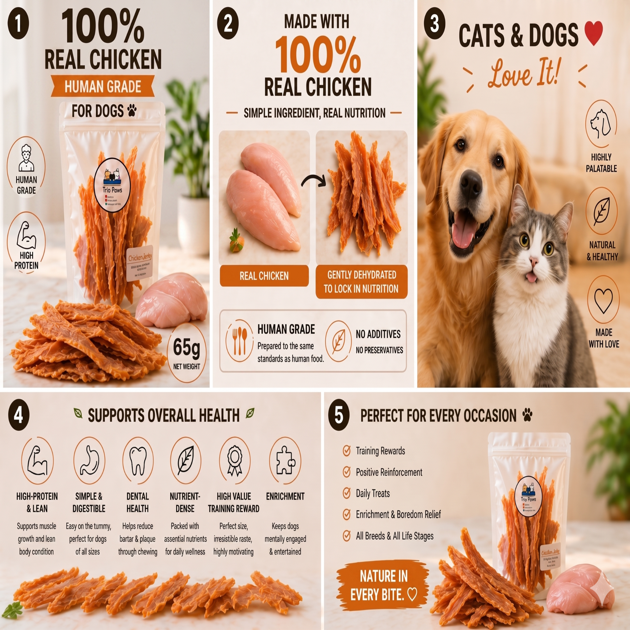 Deyhydrated Chicken Jerky Treats for Dogs & Cats (65g) | Natural Dog & Cat Treats