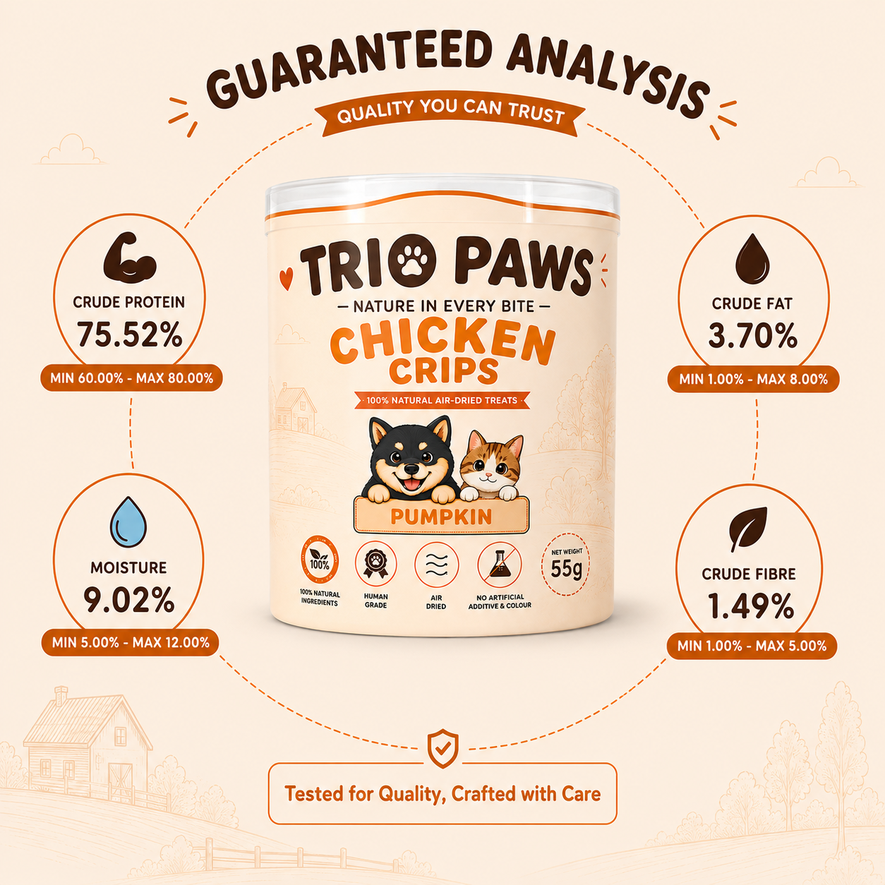 Chicken Pumpkin Crips for Dogs & Cats (55g) | Natural Dog & Cat Treats