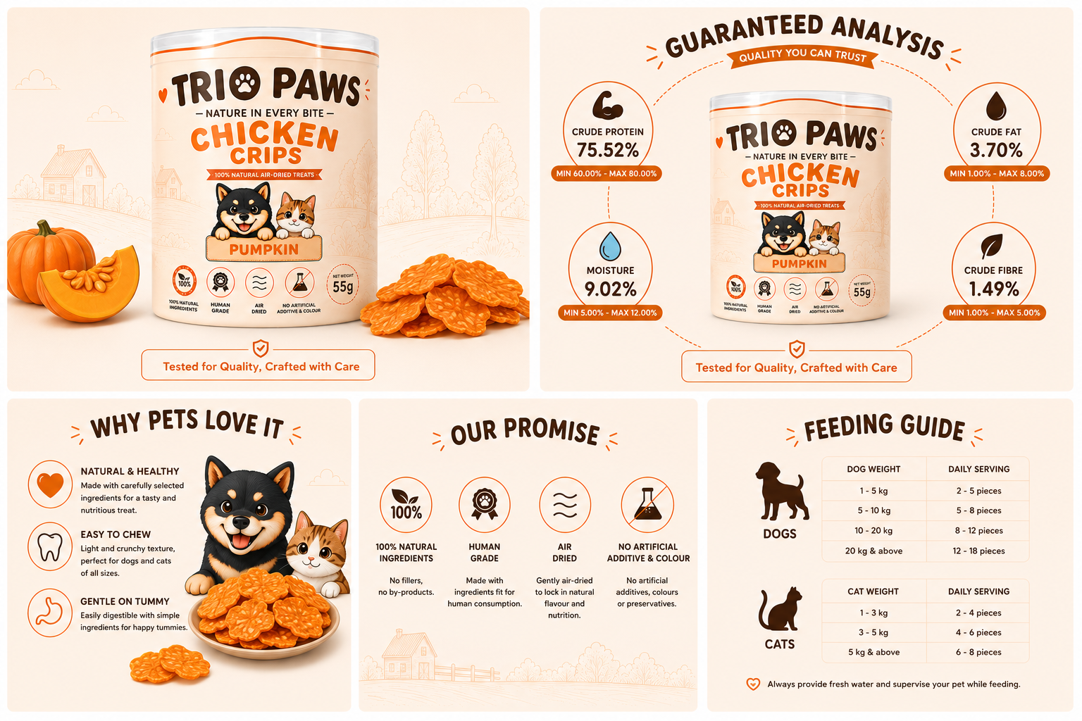Chicken Pumpkin Crips for Dogs & Cats (55g) | Natural Dog & Cat Treats