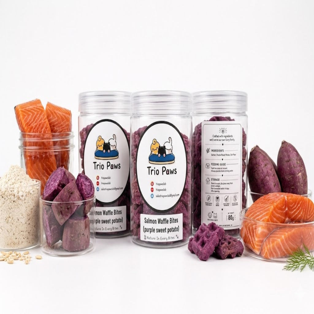 Salmon Pawffle Bites (80g) | Salmon & Purple Sweet Potato Treats for Dogs & Cats