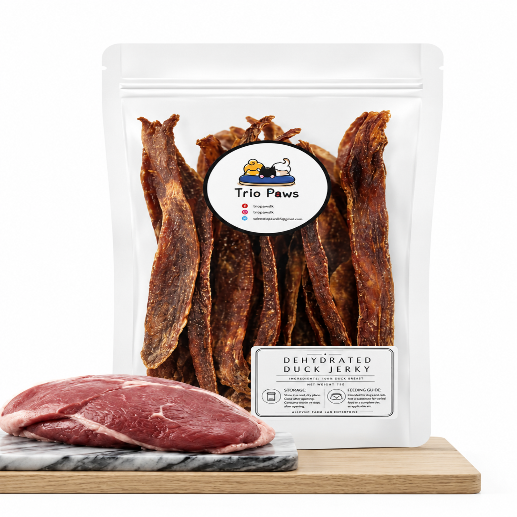 Dehydrated Duck Jerky for Dogs & Cats (50g) | Natural Dog & Cat Treats