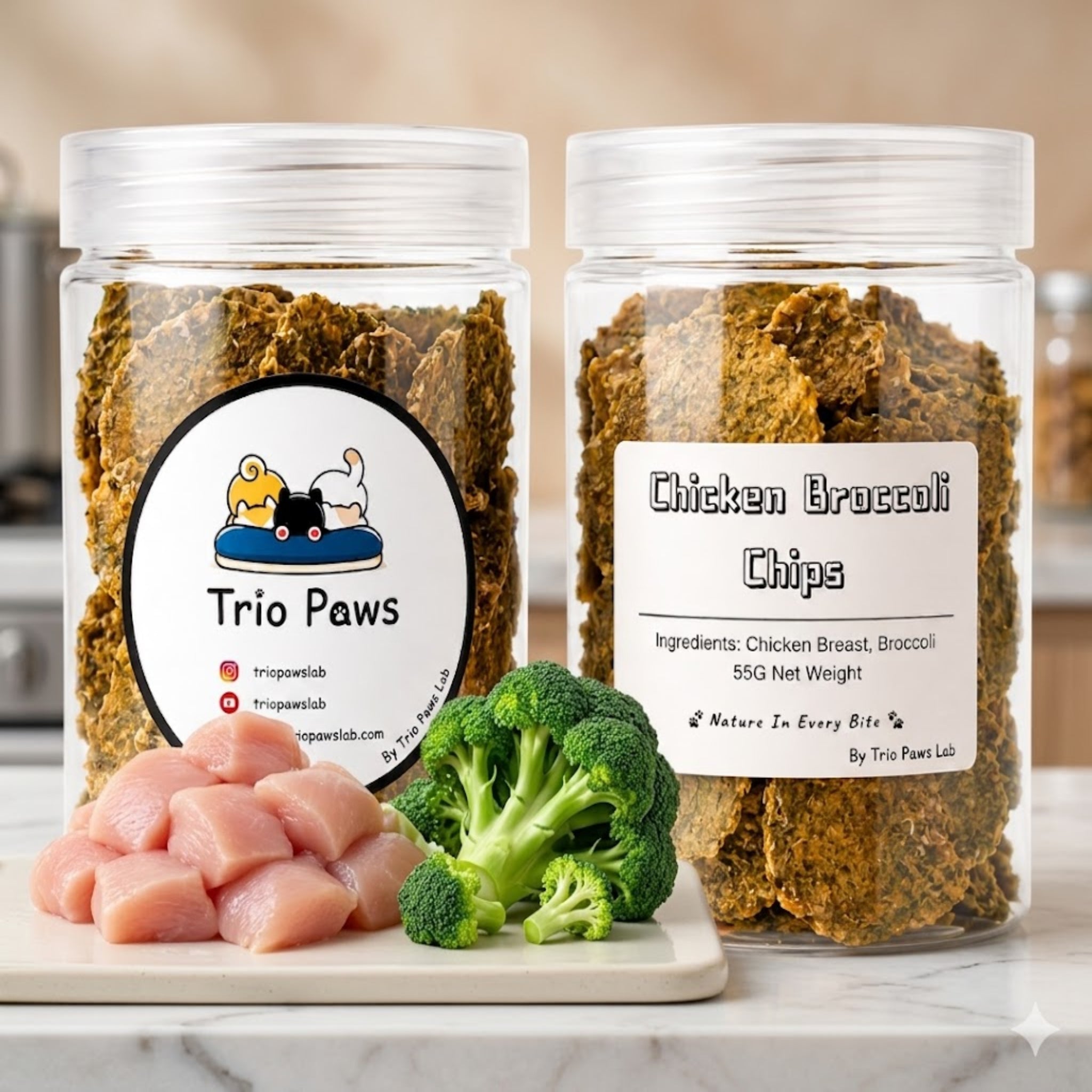 Chicken Broccoli Chips for Dogs & Cats (55g) | Natural Dog & Cat Treats