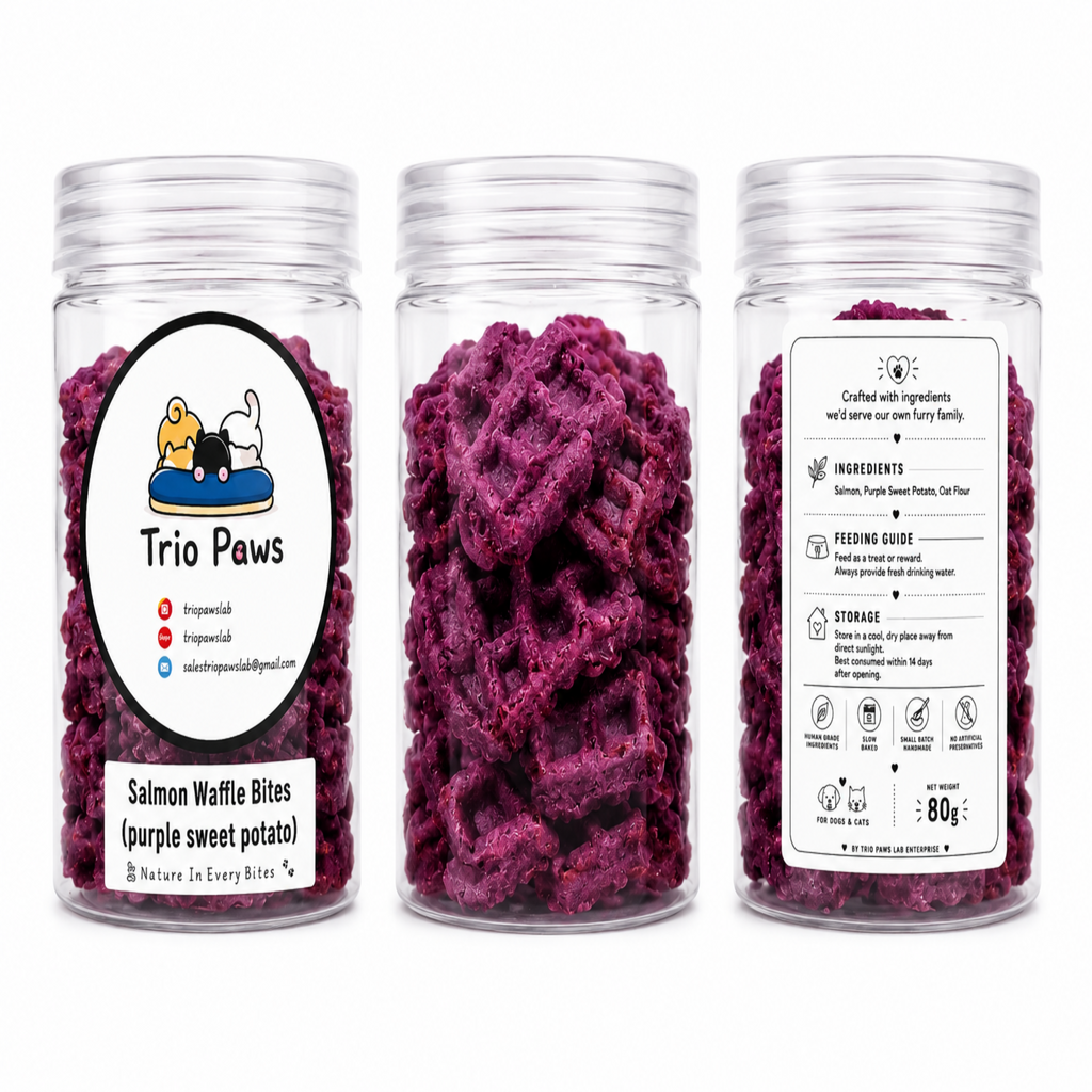 Salmon Pawffle Bites (80g) | Salmon & Purple Sweet Potato Treats for Dogs & Cats