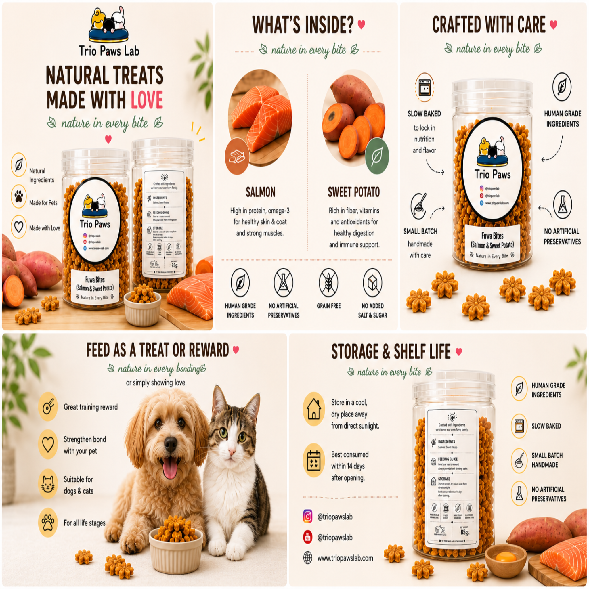 Fuwa Series Salmon & Sweet Potato Bites for Dogs & Cats (65g) | Natural Dog & Cat Treats