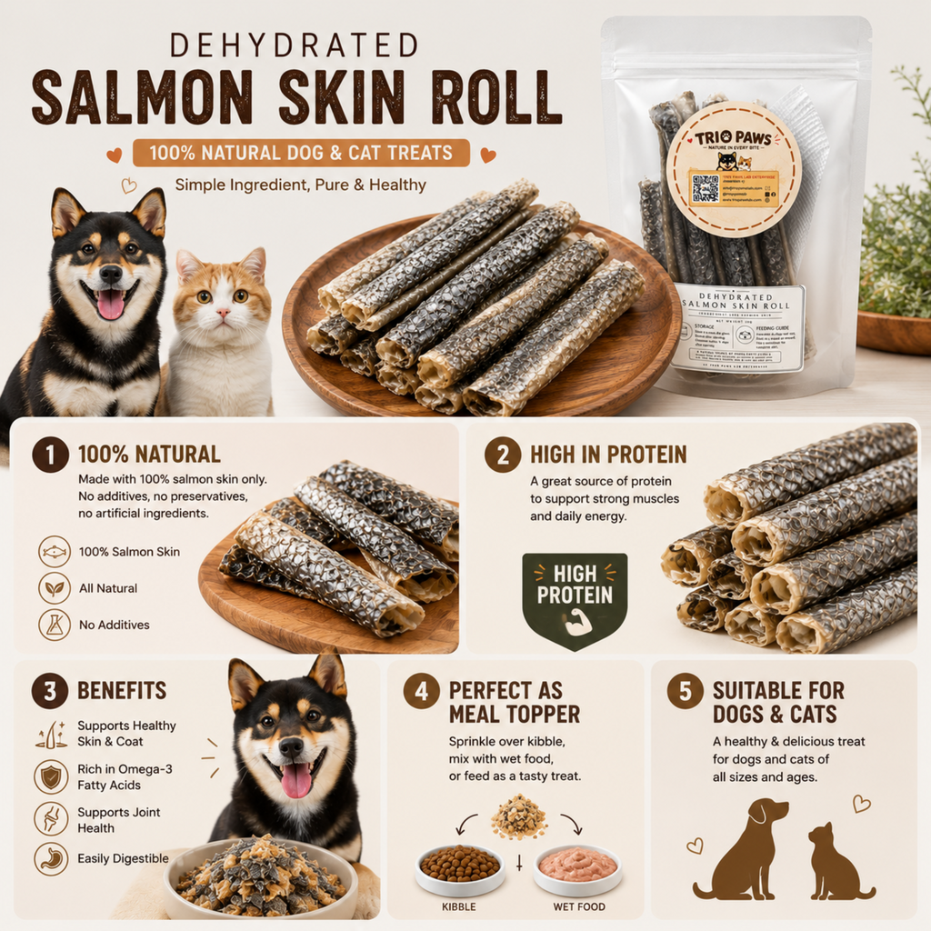 Dehydrated Salmon Skin Roll for Dogs & Cats (50g) | Natural Dog & Cat Treats