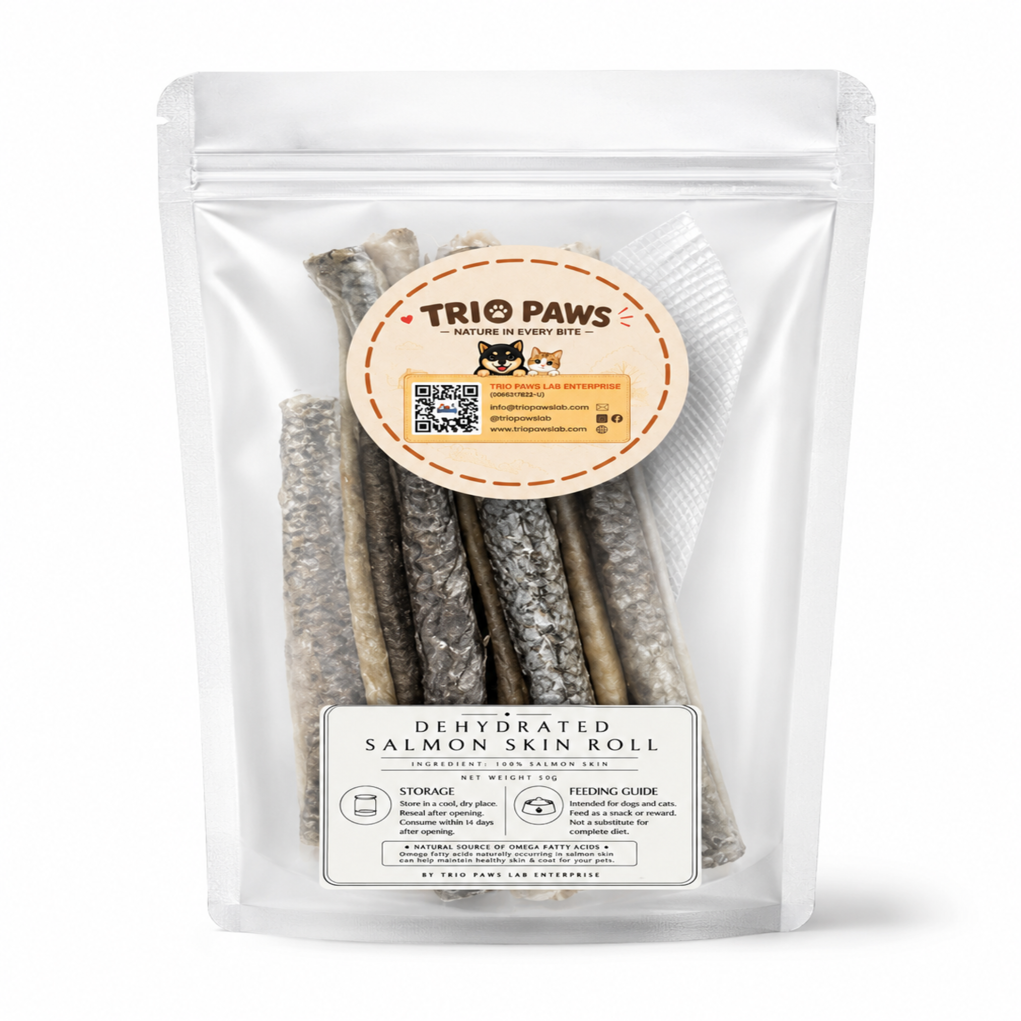 Dehydrated Salmon Skin Roll for Dogs & Cats (50g) | Natural Dog & Cat Treats