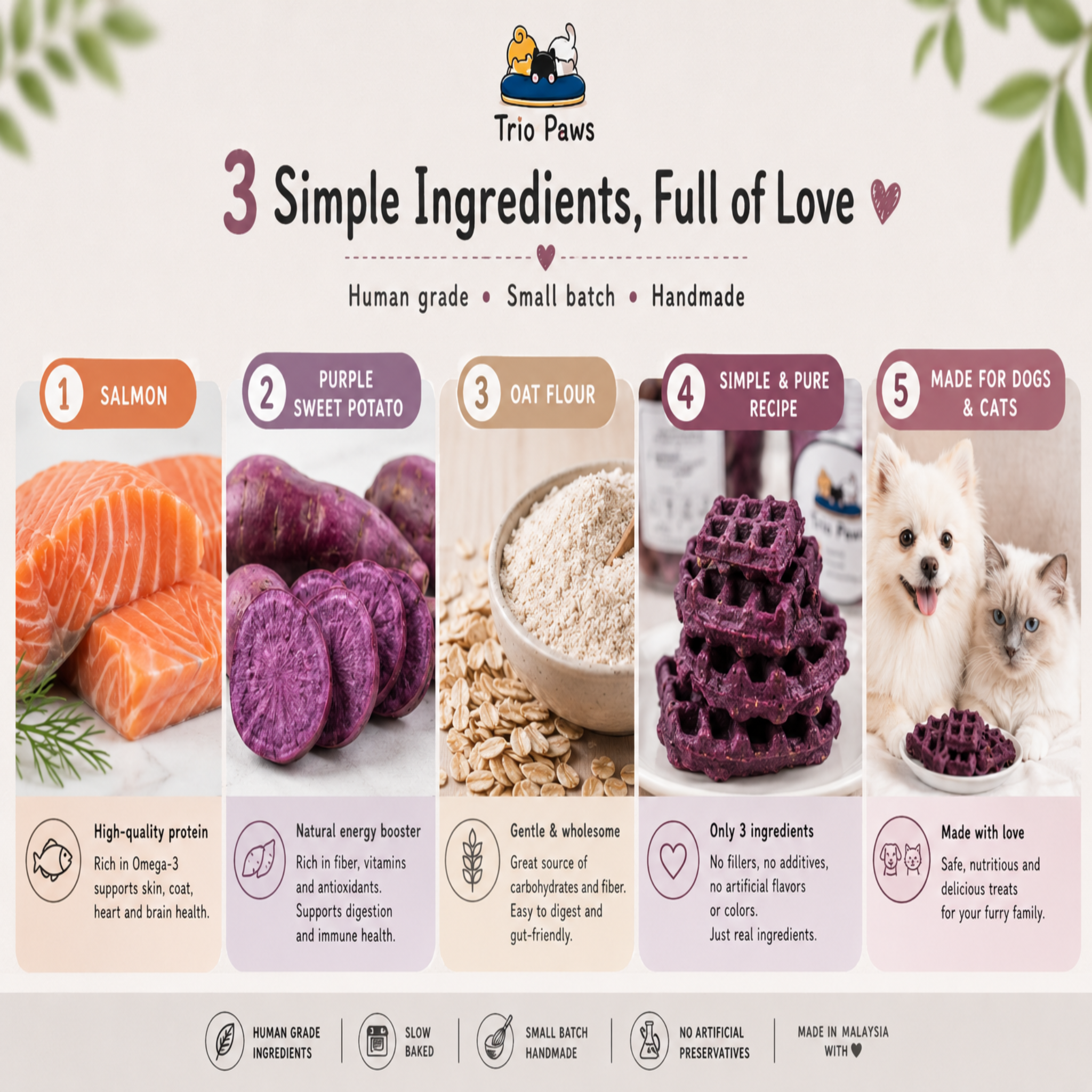 Salmon Pawffle Bites (80g) | Salmon & Purple Sweet Potato Treats for Dogs & Cats